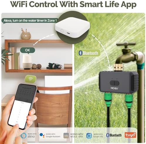 MOES 2-Zone BLE Sprinkler Timer, Dual Outlet, Rain Delay - Image 3