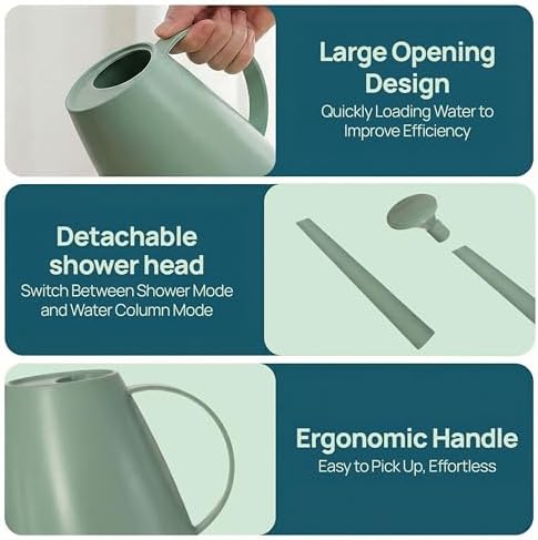 Modern 1.8 Liter Plastic Watering Can with Detachable Spout and Sprinkler Head, Designed for Controlled Pouring and Easy Handling, Light Green - Image 5