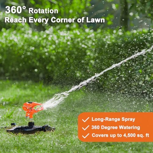 FANHAO Heavy Duty Pulsating Impact Sprinkler for Yard, 360 Degree Rotating Lawn Sprinklers with All Metal Base, Adjustable Large Area Irrigation Sprinkle for Garden, Covers Up to 5,800 Sq. Ft - Image 6