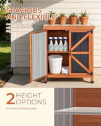 Outdoor Storage Cabinet, 31.5"×17.7"×33.3" in Wood Garden Tool Shed with Rustproof Metal Top, Potting Bench for Patio, Backyard, Pool & Garage, Organizer with Shelves - Image 4