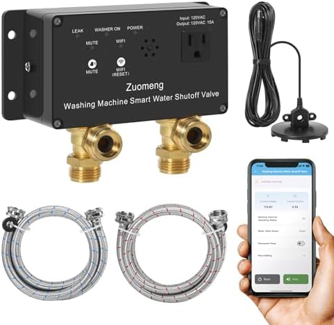 WiFi Smart Water Shutoff Valve with Leak Sensor, 3/4" Brass Valve & Extra Hose, Effortless Remote Control and Real-Time Water Leak Alerts via App by Zuomeng