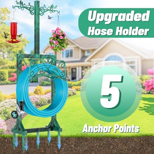 Garden Hose Holder for Outside, Upgraded Water Hose Holders with 2 Shepherds Hooks,Freestanding Heavy Duty Hose Stand Hose Hanger Hose Storage Hose Reel Rack for Yard Lawn Farm(Antique Green) - Image 5