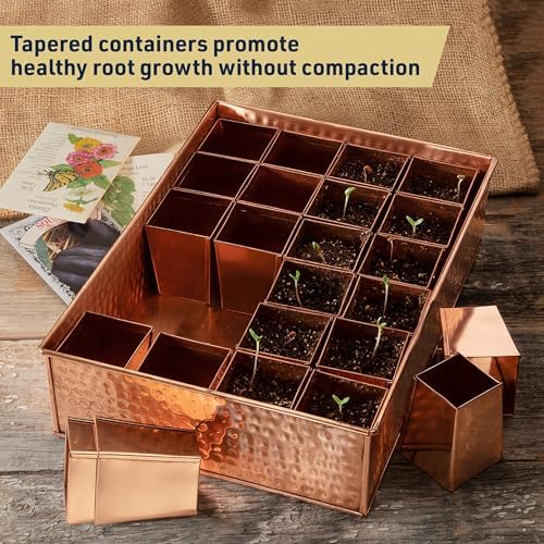 Kings County Tools Seed Starter Tray - Copper Metal Seedling Tray with 24 Tapered Plant Starter Pots for Planting Seeds-Germination Kit for Sprouting - Greenhouse Accessories and Gardening Gifts - Image 2