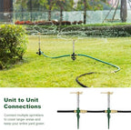 FANHAO 2 Pack Metal Lawn Sprinklers with Adjustable Telescoping Base, 3-Arm Water Sprinkler 360 Degree Rotation High-Rise Sprinkler for Large Area Coverage, Garden Watering Irrigation Sprinkler System - Image 6
