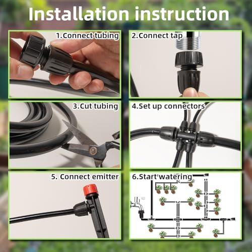 233FT Drip Irrigation System for Garden Kit with 1/2 Inch and 1/4 Inch Tubing Automatic Irrigation Equipment Locked Fittings Micro Drip 360 Degree Fan Sprayer Watering Kit for Greenhouse - Image 7