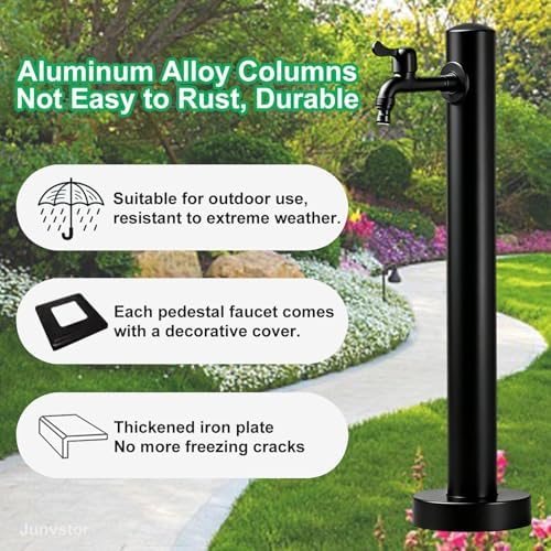 Stainless Steel 60/95cm Water Dispenser Column, Round with Water Tap and Hose Connector Free-Standing Garden Tap Outdoor Spigot, Vertical Water Hydrant(Black,95cm/37.4in,Style 1) - Image 5
