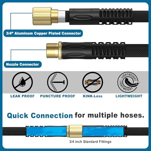 Garden Hose 50ft, Non-Expandable Lightweight & Flexible Water Hose, with 10-Pattern Spray Nozzle, Super Fabric, Leak-Proof 3/4" Solid Brass Alloy Connector Fittings, Durable - Image 2