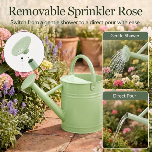 1 Gallon Metal Watering Can for Indoor Outdoor Plants, Pistachio Green - Image 6