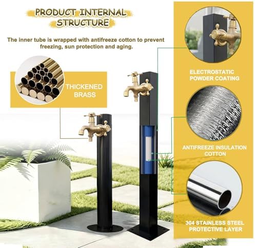 Freestanding Hose Stand Vertical Garden Water Tap, Outdoor Stainless Steel Water Column with Faucet, Freeze Proof Yard Hydrant Spigot for Patio Backyard(Round A,Height: 95cm/37.4in) - Image 3