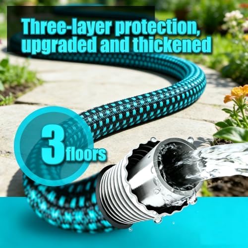 VERDOW Garden Hose Water Hose 100ft Lightweight Flexible, Kink-Free Outdoor 3/4" Rustproof Metal Fittings, 10-Pattern 360° Rotating Spray Nozzle for Yard Lawn Car Wash - Image 2