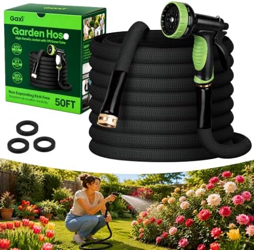 Garden Hose 50FT, NON-EXPANDABLE Flexible Water Hose, Lightweight, Kink-Free, High-pressure Hose Male to Female Fittings for Watering Plants, Washing Cars, Cleaning Patios and Bathing Pets. by Unknown