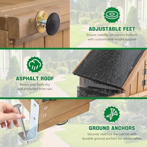 Ketive Outdoor Storage Cabinet, 67" Wooden Garden Tool Storage Shed - Image 4