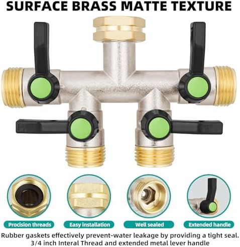 4 Way Hose Splitter, Brass High Flow Garden Hose Splitter Heavy Duty, Hose Connector, Water Spigot Splitter, Full Flow Faucet Splitter with shutoff, 3/4” GHT Inlet - Image 5
