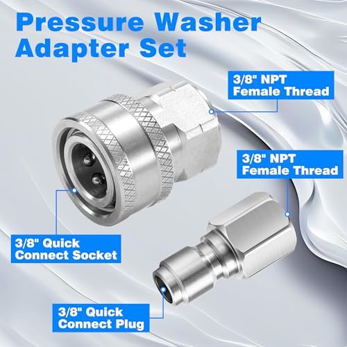 3/8 Inch NPT Pressure Washer Adapter Set, Quick Connector 12-Piece - Image 4