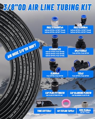 3/8" Air Line Tubing Kit, 100FT SAE J844 PA Nylon Air Hose Tubing - Image 2
