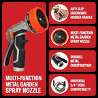 Heavy-Duty Metal Garden Hose Nozzle Sprayer- 316 Stainless Steel - High-Pressure 120 PSI - Multi-Function Spray with Ergonomic Handle - 10 Way - Image 2