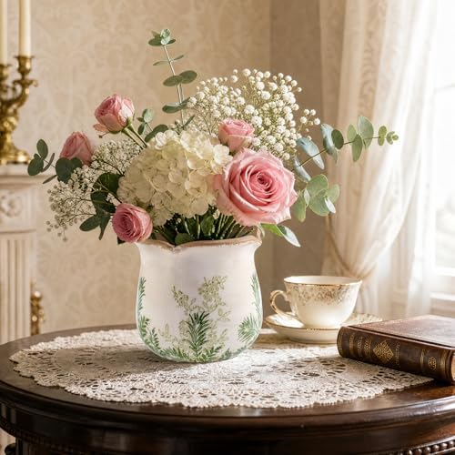 Ceramic-Planters-for-Indoor-Plants with Saucer, 6 inch Vintage Ice Crackle Glaze Plant Pots with Drainage Holes, Decorative Flower Pots for Outdoor Garden Home Decor, Tuscan Pot for Plant - Image 3
