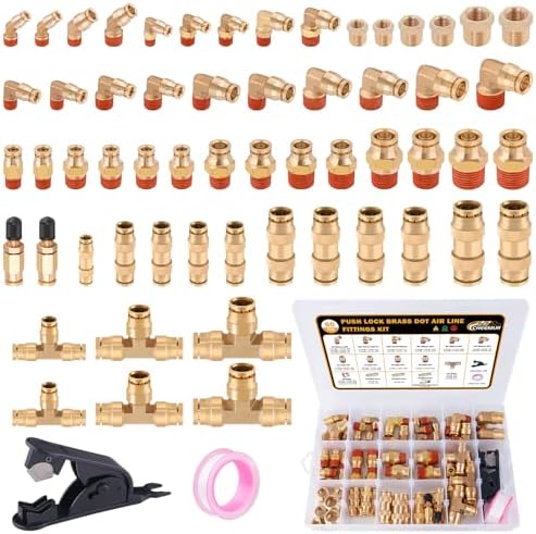 CheeMuii 60 Pcs Brass DOT Air Line Fittings Kit DOT Push to Connect Fitting by CheeMuii