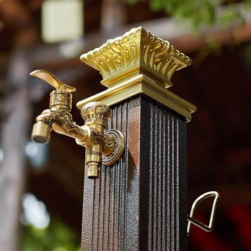 Freestanding Garden Hose Holder with Full Copper Faucet Free Standing Water Column for Home Garden Insulation and Antifreeze Yard Hydrant Frost Proof Water Feature Fountain，Stainless Steel Cyli(28.3in - Image 3