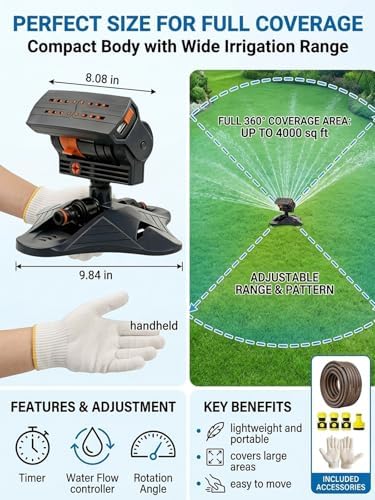 2026 Upgraded 16-Nozzle Oscillating Sprinkler with Dual-Zone Sprinkler Water Timer Heavy Duty Yard Irrigation Adjustable Rotating Lawn Coverage Tool for Outdoor Plants Automatic(2PCS Green) - Image 6