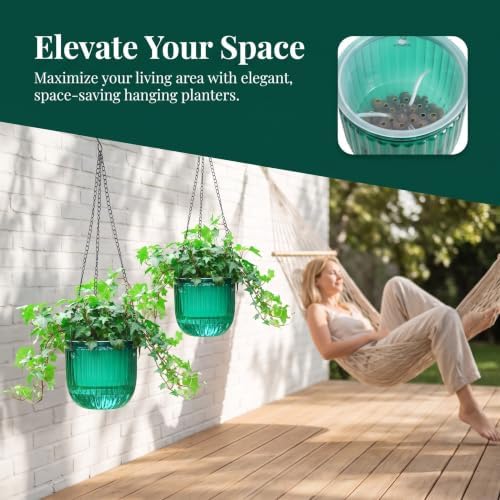 VICASKY 4pcs Hanging Plant Pots Green Hook Self Watering Plastic 6.5 Inch - Image 7