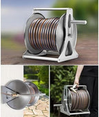 Hose Cart, Garden Hose Reel Trolley with Spray Nozzle, Wall Mounted/Portable Outdoor Stainless Steel Water Hose Planting Hose Reel 30m - Image 3