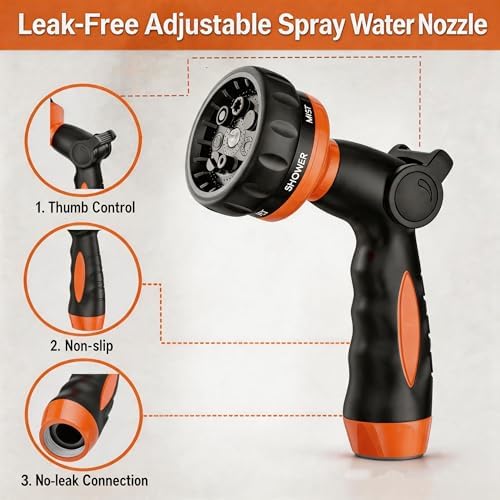 Garden Hose Nozzle Heavy Duty -Thumb Control Spray Nozzles for Garden Hose High Pressure, 7 Patterns Water Hose Nozzle for Car Wash, Watering Lawn and Pets - Image 4