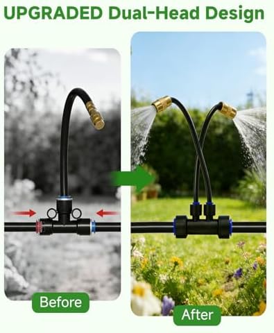 66FT Drip Irrigation System with Timer, Automatic Watering System Kit with Solid Brass Metal Connectors, 360° Dual‑Outlet Adjustable Nozzles for Garden, Yard, Lawn, Greenhouse & Potted Plants - Image 5