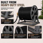 Dual Floor and Wall Mounted Garden Hose Reel, Holds 200ft of Water Hose, Heavy Duty Metal Hose Reel, Space Saving Hose Reel Organizer for Yard, Garage & Shed (Graphite) - Image 3