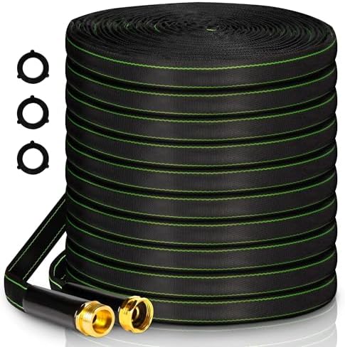Garden Hose 50 ft Water Hose Flexible Heavy Duty Lightweight No Kink Long Outdoor Non-Expandable High Pressure Flat Hoses Pipe 50’ Strong 3/4’’ Brass Fitting for Outside Yard Lawn Car Wash by Wabolay