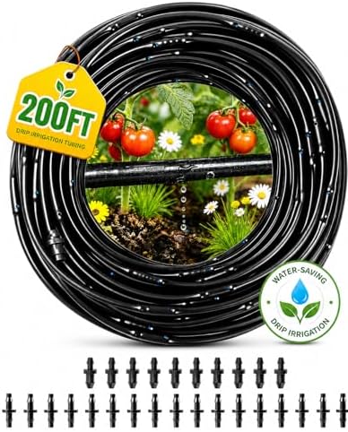 1/4 Drip Irrigation Tubing 200FT, Built-in 0.5 GPH Emitters, 6 Inch Spacing by Unknown