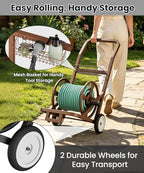 Artigarden Garden Hose Reel Cart with Wheels, Outdoor Water Hose Reel Brown - Image 4