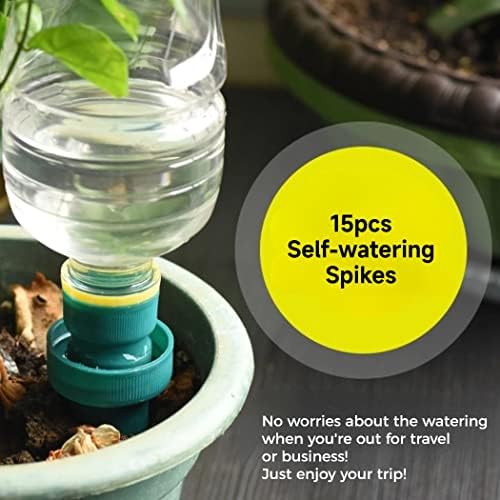 15 Pcs Self Watering Spikes, Bottle Adapter Auto Watering Device Set, Upgraded Plant Watering System to Keep Soil Moist, Automatic Irrigation Stakes for Indoor and Outdoor Vacation Plant Watering - Image 2