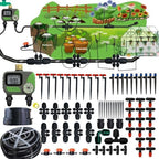 Drip Irrigation System for Garden with Water Timer Main ID 1/2inch 32Ft and 1/4inch 131Ft Water Hose, 2-Zone Automatic Watering System Sufficient Water Irrigation Dripper Waterflow Evenly Easy DIY by FesmTek