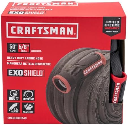 CRAFTSMAN ExoShield Heavy-Duty Fabric Hose - Industrial-Grade Lightweight Garden Hose, 50 Feet x 5/8 Inch by CRAFTSMAN