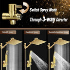 10'' Square Rain Shower Heads with Handheld, High Pressure Shower Head Combo with 11'' Adjustable Extension Arm, All Metal Shower Wand with 78'' Anti-Leak Shower Hose, 3 Way Diverter Valve, Gold - Image 5