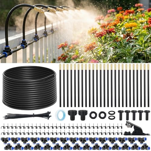 GOTGELIF 100FT Drip Irrigation Kit, with 25Pcs 360° Adjustable Nozzles, 5/16" Tubing, 30 T-connectors, Water-Saving System, Garden Watering Sprinkler for Greenhouse, Vegetable,Potted Plants, Lawn by Brandintroduction