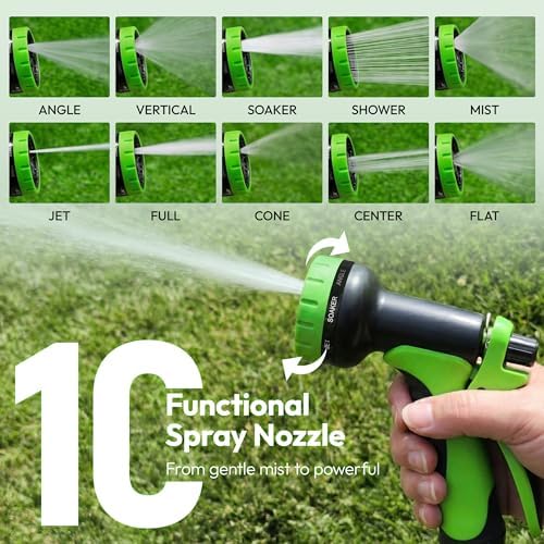 E& P Garden Hose 100ft, Non-Expanding Water Hose with 10-Function Nozzle - Image 3