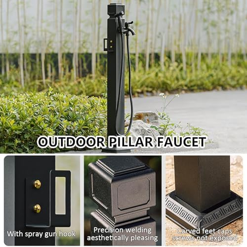 Freestanding Garden Water Column with Outdoor Hose Stand Stainless Steel Vertical Garden Water Column Double Outlet Faucet Suitable for Irrigation and Car Washing 95cm with Spray Gun - Image 4