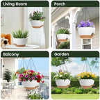 2 Pack 12 Hanging Flower Pots with Chains Self Watering Plastic Planters for Indoor Outdoor Plants, Sturdy Triangular Iron Chain Design for Garden PorchPlastic hanging flower pots (2, White-brown) - Image 7