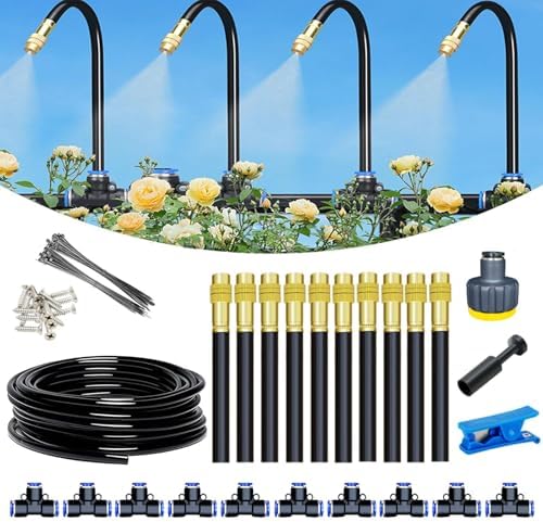 360 Curved Garden Automatic Irrigation System, Bendable Drip Irrigation Kit Automatic Irrigation System for Garden, Adjustable Bendable Nozzle Copper Sprayer, for Garden, Yard, Lawn (32.8 FT Set) by LEVDRO