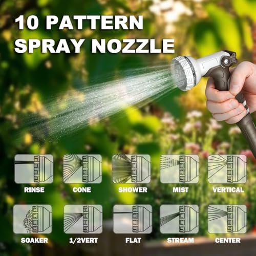 Retractable Garden Hose Reel, 1/2 in 100+6 ft, Heavy Duty Wall Mounted Water Hose Reel, Spring Power Automatic Rewind, Any Length Lock, 180° Swivel Bracket, 10 Pattern Spray Nozzle - Image 5