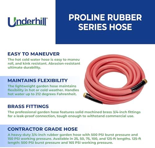 Underhill Proline Rubber Series Heavy-Duty Garden Hose for Hot or Cold Water, Lightweight, 500 PSI BP, 150 PSI WP, H75-025PRO-R 3/4 Inch x 25 ft Red - Image 3