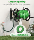 Garden Hose Reel Wall Mounted, Heavy-Duty Water Hose Holder Winder with 3.9 ft Leader Hose & Brass Fitting, Hose Hanger Storage Rack Holds 125-Feet of, 5/8-Inch, for Yard Lawn Farm, Black - Image 2