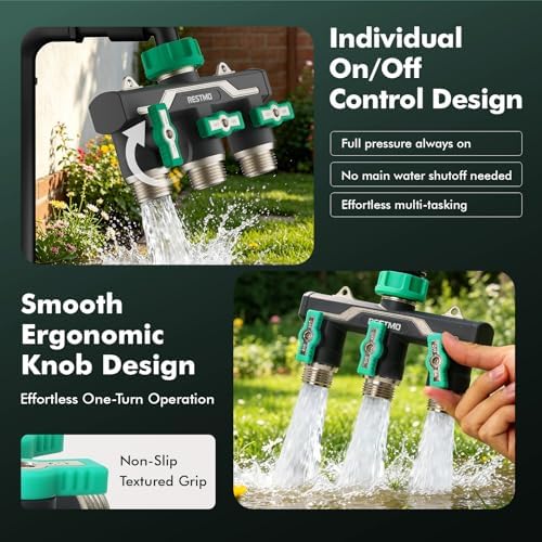 RESTMO Heavy Duty 3 Way Y Garden Hose Splitter Full Metal Body, Green - Image 4
