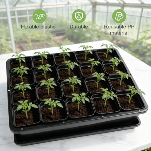 RooTrimmer 5 Pack Soil Blocking Trays with 2.8 inch (7CM) Square Nursery Pots 100pcs, Plastic Flat Plant Tray for Holding or Collecting Drainage Water, Seed Starter Tray for Seed Germination (Black) - Image 5