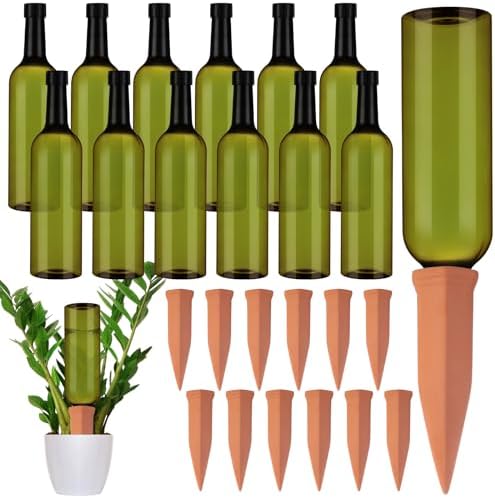 SiliFine 12 Sets Terracotta Watering Spikes,Grass Green and Terracotta by SiliFine