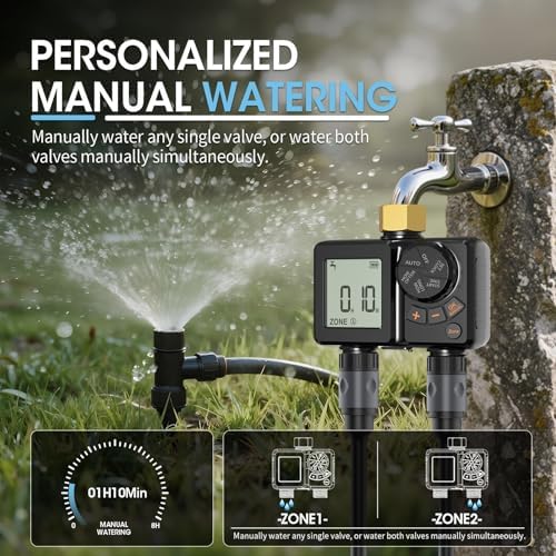 2 Zone Smart Watering Timer, Programmable Garden Hose Sprinkler Timer with Rain Delay for Yard Lawn Irrigation System (BSP3/4” Thread) - Image 7