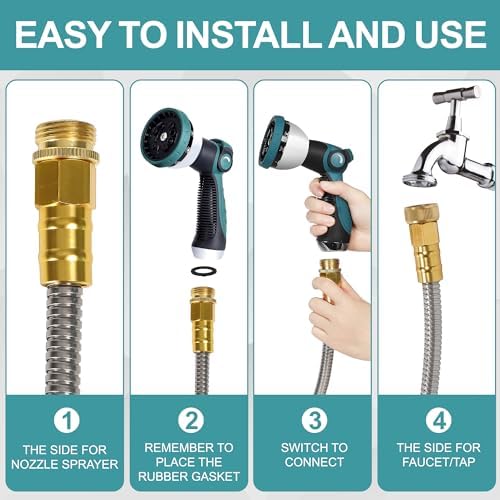 100FT Garden Hose, Stainless Steel Water Hose, Flexible with a 10-Mode Nozzle Sprayer, No Kink, Lightweight, Puncture Proof, Ideal for Yard, Lawn, Outdoor, 5/8'' Outside Diameter - Image 3