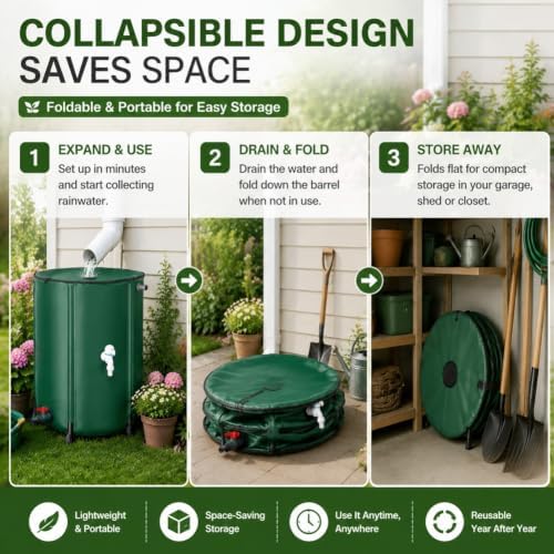 Collapsible Rainwater Barrel Water Tank, Reinforced Water Collection Barrel - Image 5